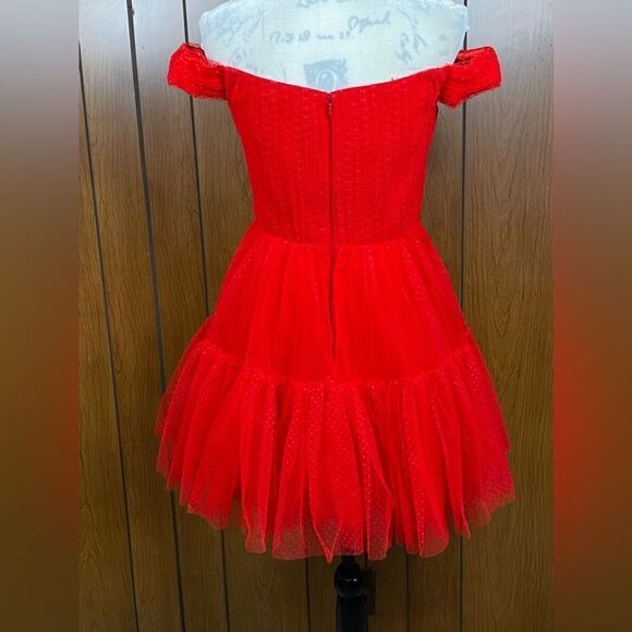 ML Monique Lhuillier Tulle Off The Shoulder Mini Dress size 6 - Picture 9 of 16